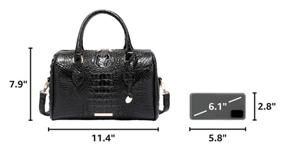 Makcr Joacbv Crocodile Handbag for Women Top Handle Leather Shoulder Purse | Glossy crocodile-embossed vegan leather with rolled handles, buckle details, a structured dome shape, and adjustable strap.