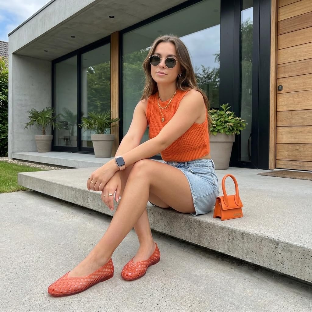 CUSHIONAIRE Siesta Modern Lattice Ballet Flats for Women, Comfortable Slip On Pointed Toe Womens Jelly Shoes