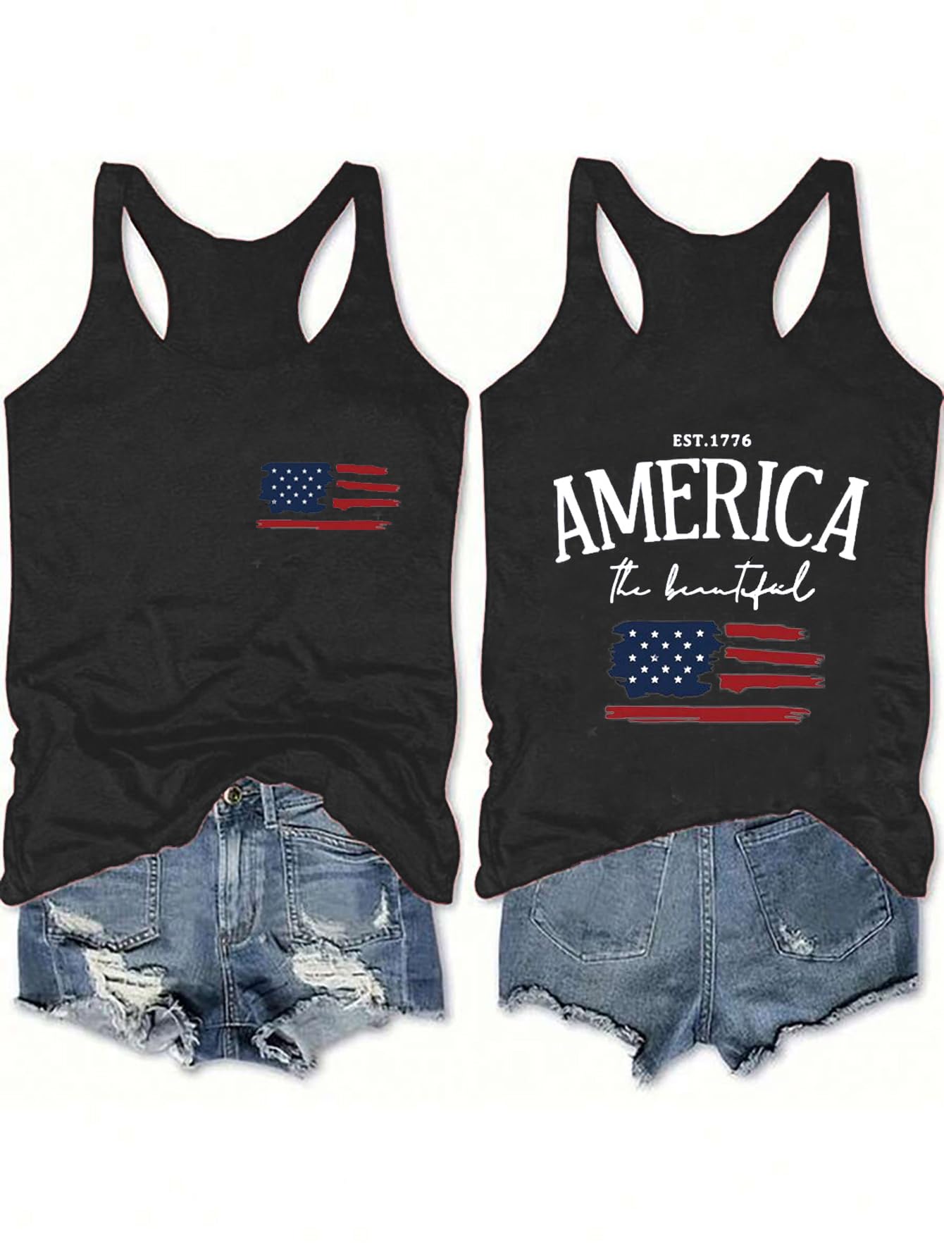 Women's 4th of July Outfits USA Shirt Memorial Day Red White and Blue Patriotic Shirts American Flag Graphic Tops