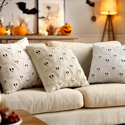 MIULEE Cute Ghost Halloween Pillow Covers 20x20 Inch Set of 2 White | Soft Plush Faux Fur Throw Pillows Spooky Fall Decorative Cushion Covers for Couch Sofa Bed Porch Living Room