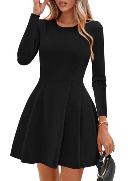 PRETTYGARDEN Womens Long Sleeve Pleated Mini Dress