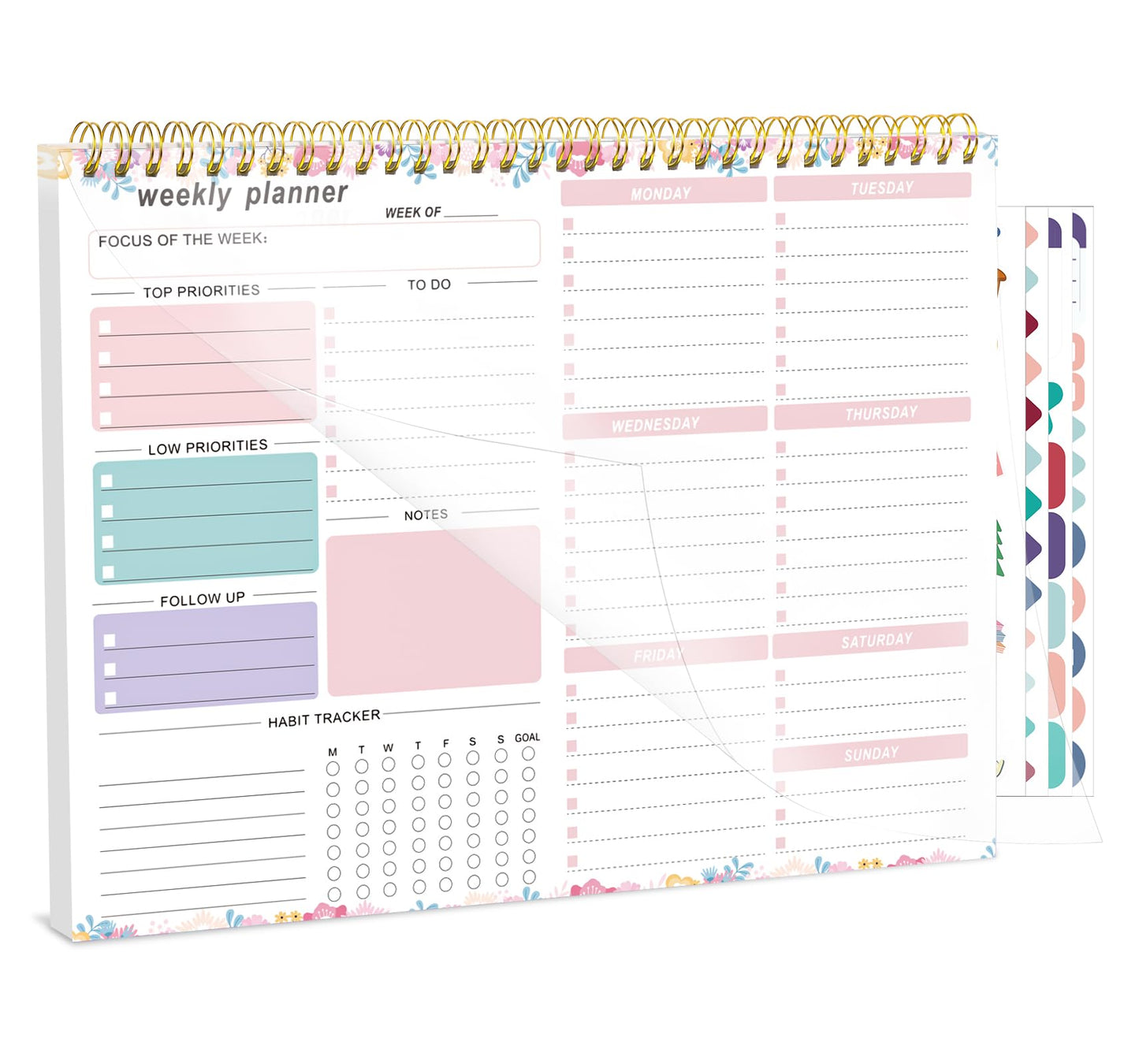 Thboxes Weekly Desk Planner, 8.5x11 In To Do List Notepad, 52 Sheets, Pink | Productivity Organizer, Work from Home Essentials, Undated Tear Off Pages, Office, College, School, Student and Teacher Gifts