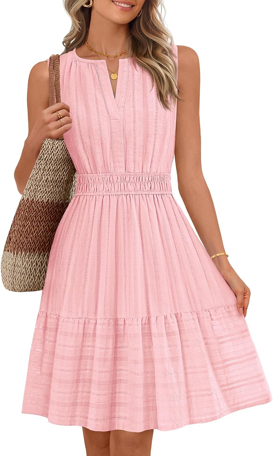 MEROKEETY Womens Summer Casual Beach Vacation Sleeveless Mini Sundress