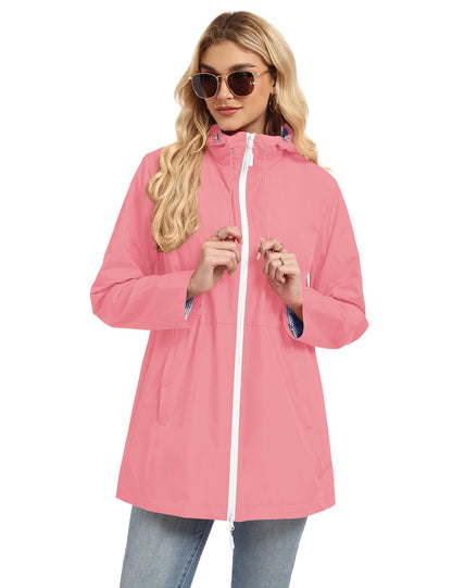 TCOT Rain Jacket Women Lined Raincoats Waterproof Hooded Long Trench Coat