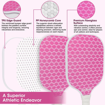 Pickleball Paddles Set of 2 Lightweight Honeycomb Core Pink