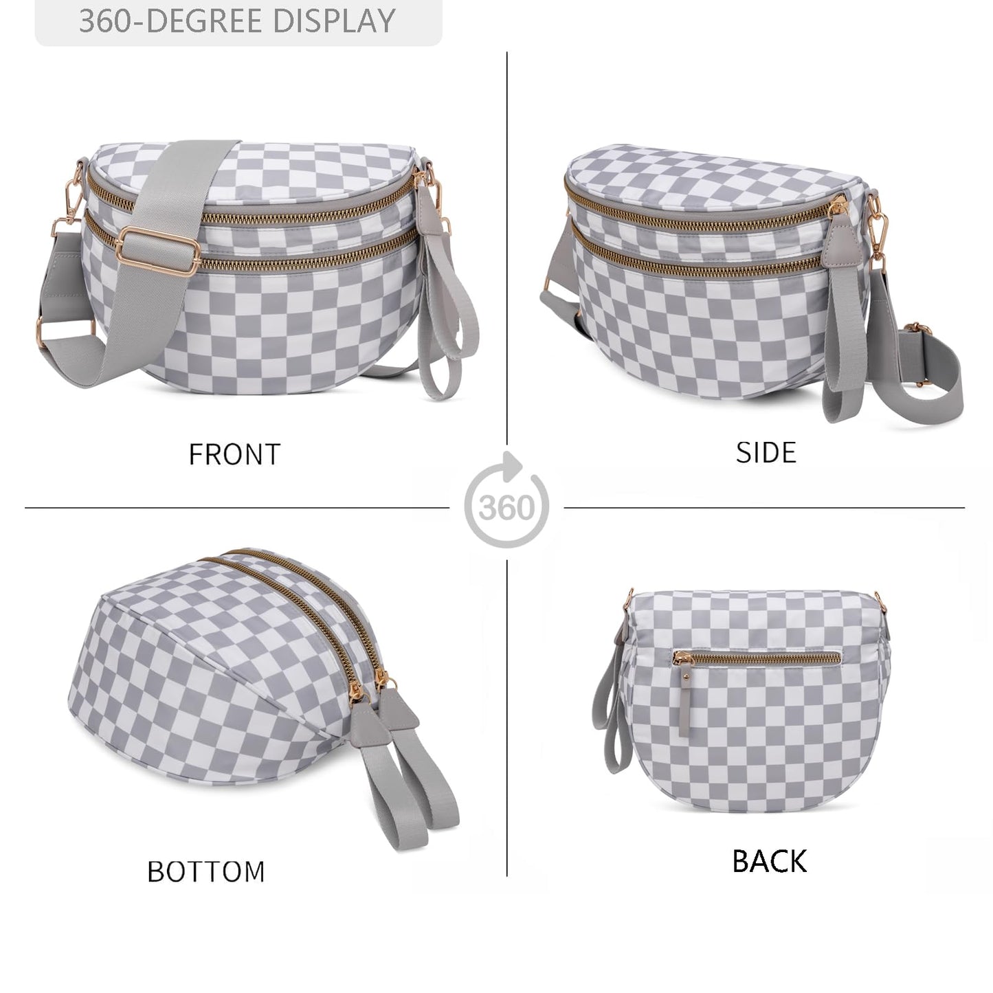 Pure Colour Crossbody Bum Bags for Women Spacious Checkered Cross body Bag Nylon Trendy Fanny Pack for Travel