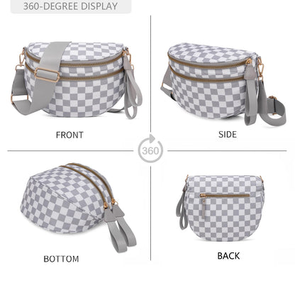 Pure Colour Crossbody Bum Bags for Women Spacious Checkered Cross body Bag Nylon Trendy Fanny Pack for Travel