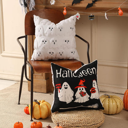 TOYPOPOR Halloween Decorations, 2 Packs Double Sided Ghost Pillow Covers, Soft Fur Throw Pillow Cases Indoor outdoor Pumpkin Couch Cushion Case for Fall Autumn Bedroom Living Room Home Decor 18''x18''
