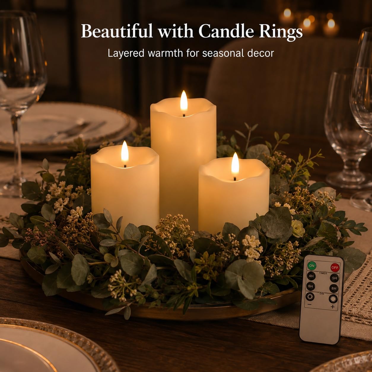 ANGELLOONG Gold Candles for Bathroom Decor, Glass Flameless Candles with Remote, Battery Operated LED Pillar Fake Candles with Timer for Christmas Home Fireplace Mantle Fall Decor