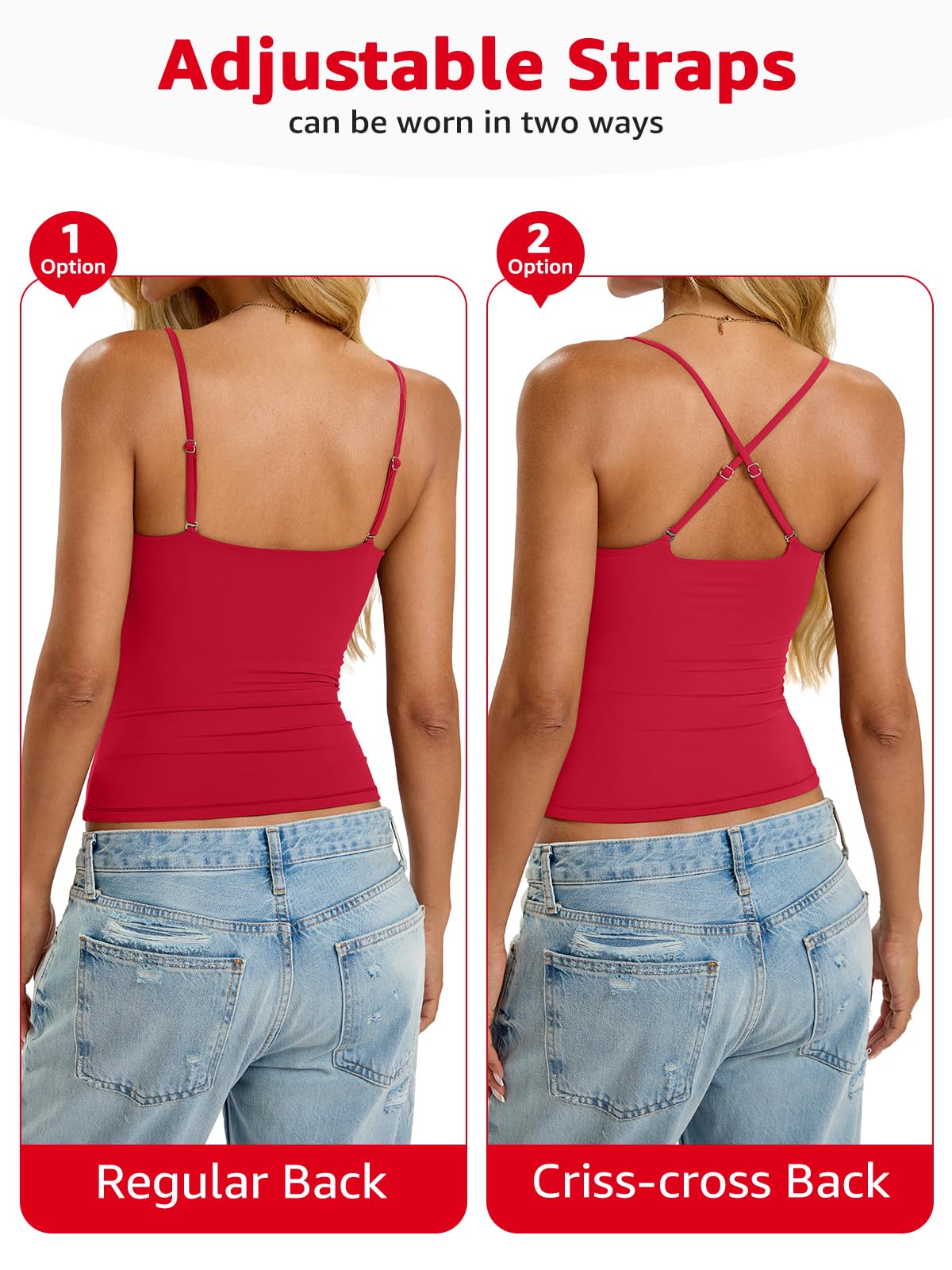 Easygala Womens Padded Cami Tank Tops Double Lined Spaghetti Strap Built in Bra Shirts Slim Fitted Basic Summer Cloth