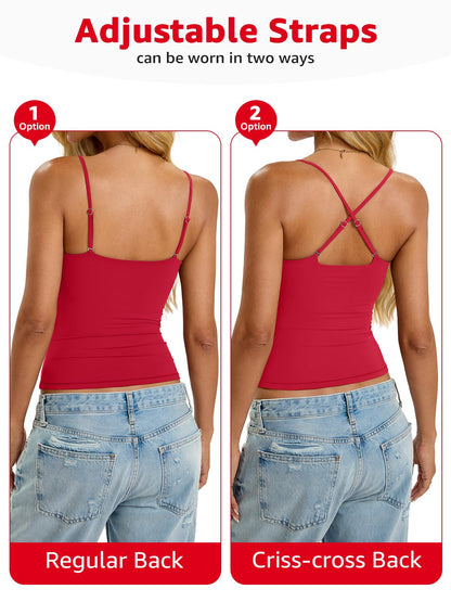 Easygala Womens Padded Cami Tank Tops Double Lined Spaghetti Strap Built in Bra Shirts Slim Fitted Basic Summer Cloth