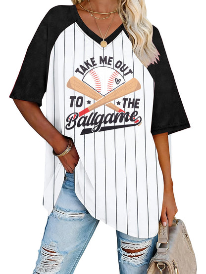 Baseball Mom Shirts for Women V Neck Baseball Stripe Outfits