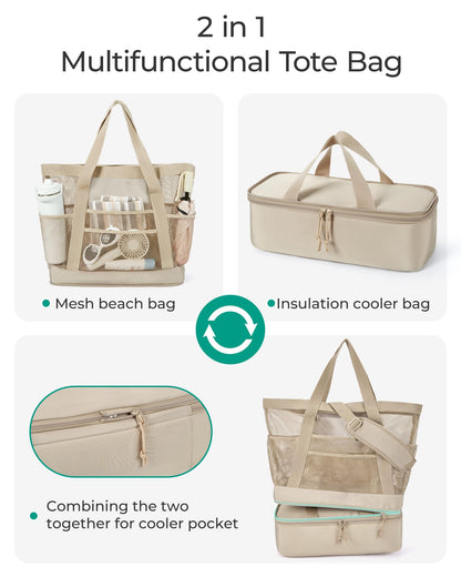 BAGSMART Beach Bag for Women, Large Beach Bag Swim Pool Bag