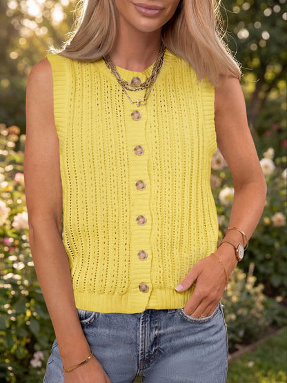 Saodimallsu Womens Sleeveless Sweater Vest Button Down Crochet Cardigan | Sweater Vest,Crochet,Summer Knit Tank Top,Sleeveless,Trendy Going Out Tops