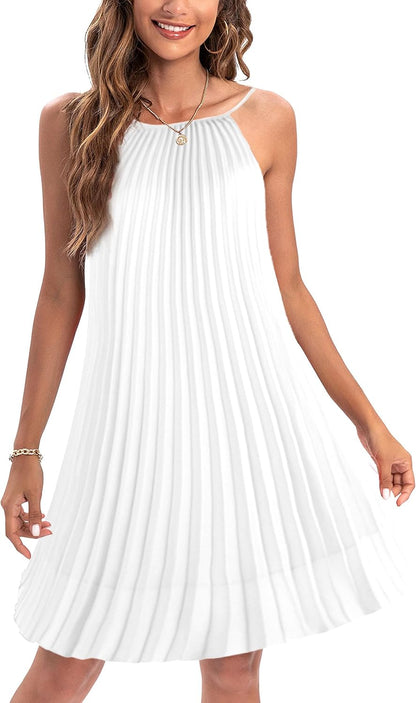 Ellames 2026 Summer Pleated Casual Swing Dress with Belt