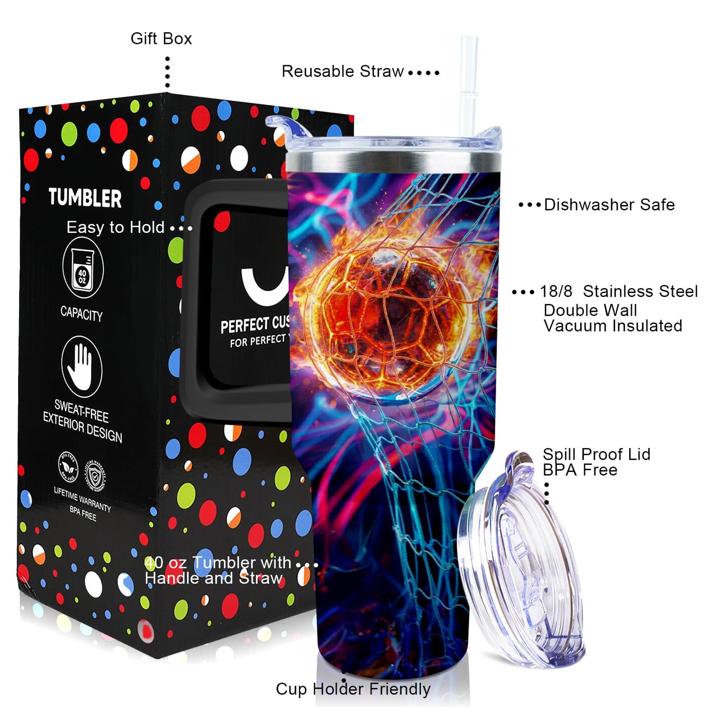 Baseball Mom 40 oz Tumbler with Handle and Straw Lid Leak Proof