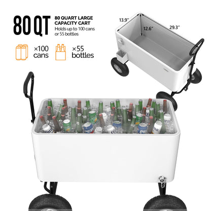 VINGLI 80 Quart Wagon Rolling Cooler Ice Chest, w/Long Handle and 10" Wheels, Portable Beach Patio Party Bar Cold Drink Beverage, Outdoor Park Cart on Wheels