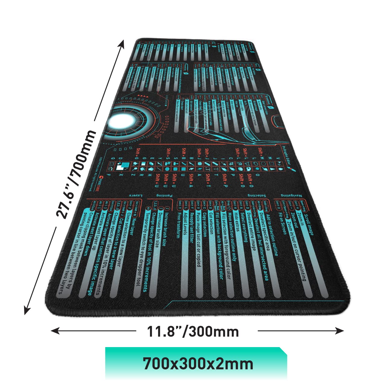 Pixiecube Excel Cheat Sheet Desk Pad | Excel Shortcut Keys Mouse Pad | Extended Large XL Gaming Mousepad | PC Office Spreadsheet Keyboard Mat | Non-Slip Stitched Edge