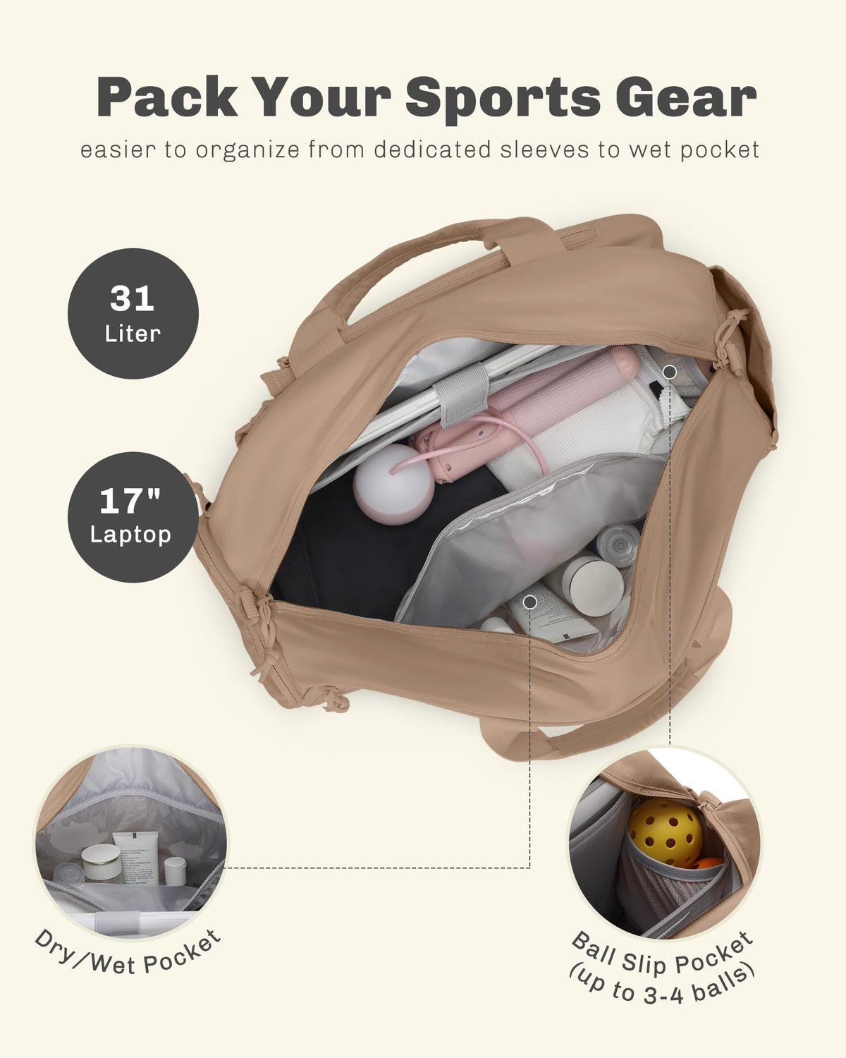 Hynes Eagle Pickleball Bags for Women Tennis Gym Bag Holds 2 Rackets