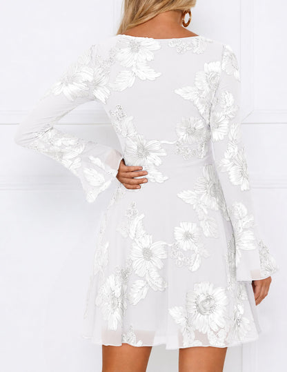 ZESICA Women's 2026 Fall Floral Wedding Guest Cocktail Mini Dress