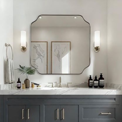 ANDY STAR Unique Rectangle Wall Mirror, 24"x32" Black Mirror, Modern Mirror with Aesthetic Scalloped Edge Design Ideal for Bathroom, Bedroom or Entryway, Thin Frame Deep 1’’