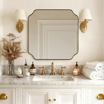 ANDY STAR Unique Rectangle Wall Mirror, 24"x32" Black Mirror, Modern Mirror with Aesthetic Scalloped Edge Design Ideal for Bathroom, Bedroom or Entryway, Thin Frame Deep 1’’