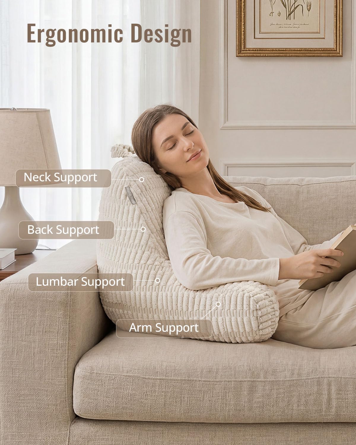 Blissful Diary Reading Pillow, Backrest Pillow with Shredded Memory Foam