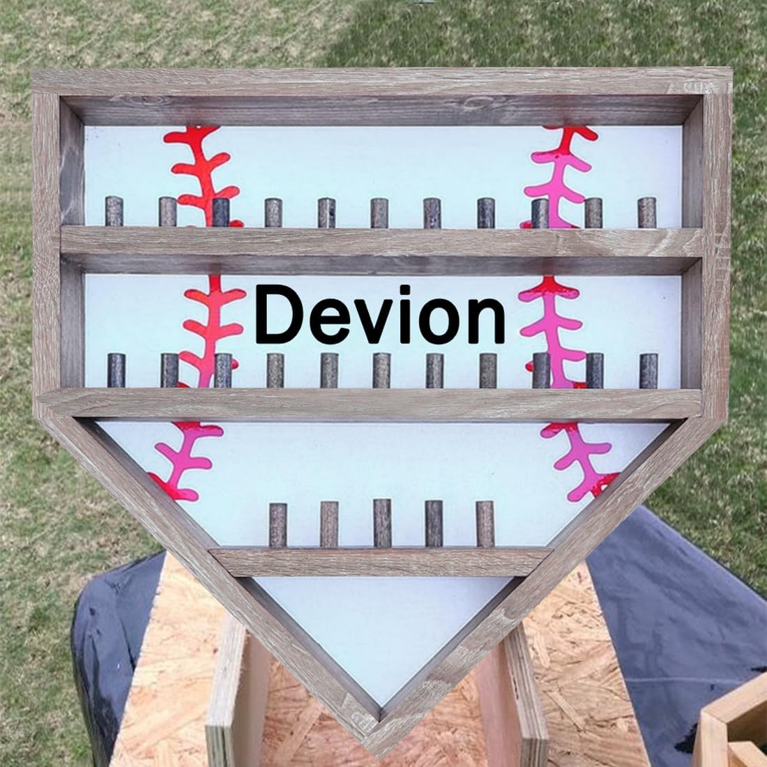 Personalized Wooden Baseball Display Holder - Custom Name Balls, Championship Ring, Wall Mount, Father's Day, Birthday (Black)