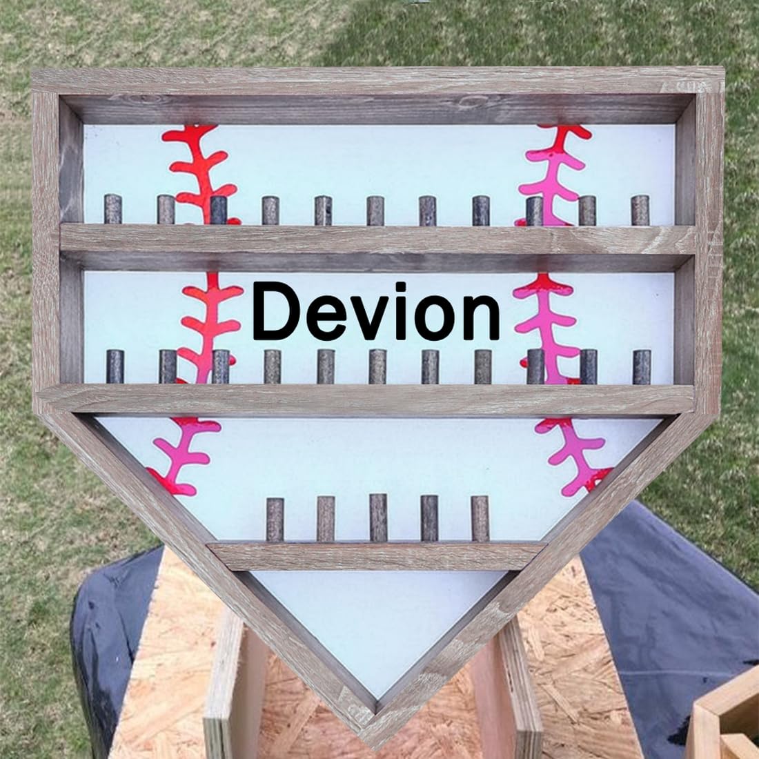 Personalized Wooden Baseball Display Holder - Custom Name Balls, Championship Ring, Wall Mount, Father's Day, Birthday (Black)