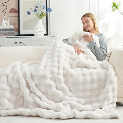 Cozy Bliss Faux Fur Throw Blanket for Couch, Fuzzy Soft Plush Thick Bubble Blanket for Sofa Bedroom Living Room, 50 * 60 Inches Tie Dye Pink