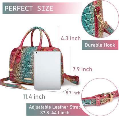 Makcr Joacbv Crocodile Handbag for Women Top Handle Leather Shoulder Purse | Glossy crocodile-embossed vegan leather with rolled handles, buckle details, a structured dome shape, and adjustable strap.