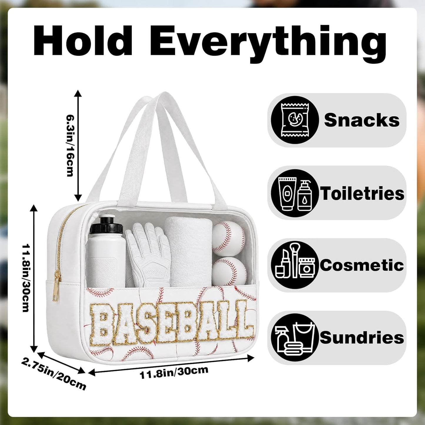 Baseball Mom Essentials Baseball Team Gifts Makeup Cosmetic Bag Clear Chenille Letter Zipper Pouch Stuff Sport Portable Travel Case