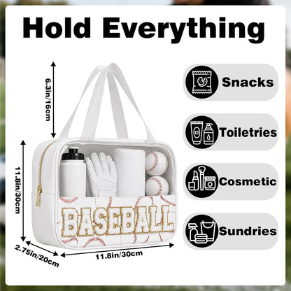 Baseball Mom Essentials Baseball Team Gifts Makeup Cosmetic Bag Clear Chenille Letter Zipper Pouch Stuff Sport Portable Travel Case