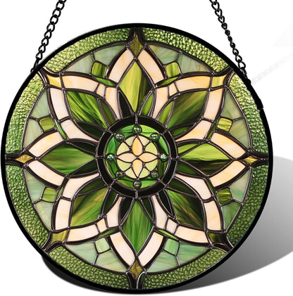 Stained Glass Window Hanging - Golden Christmas Tree Suncatcher for Doors Home Christmas Decoration Winter Sun Catcher Thanksgiving New Year Birthday Gifts for Women Men Mom Nana Girl 7.8 in