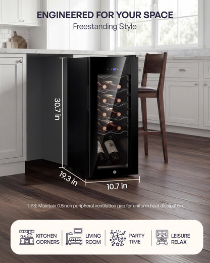 Icyglee 25 Bottle Compressor Wine Cooler Refrigerator, Freestanding Wine Cellar with 41-64°F Adjust Temp & Double-layer Glass Door for Red and White, Wine Cooler for Home Bar, Black