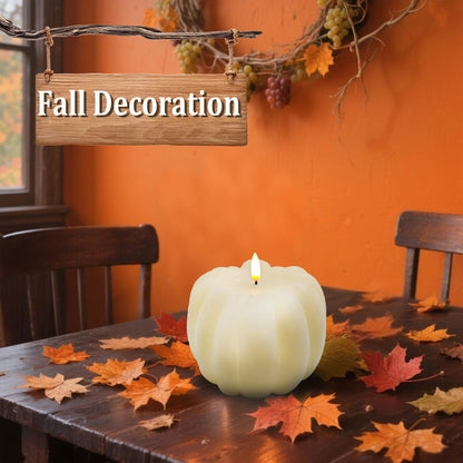 Fall Decor, Fall Decorations for Home - Flameless Pumpkin Candle with Timer Remote - Room Bedroom Table Farmhouse Decor for Halloween, Thanksgiving, Orange+White