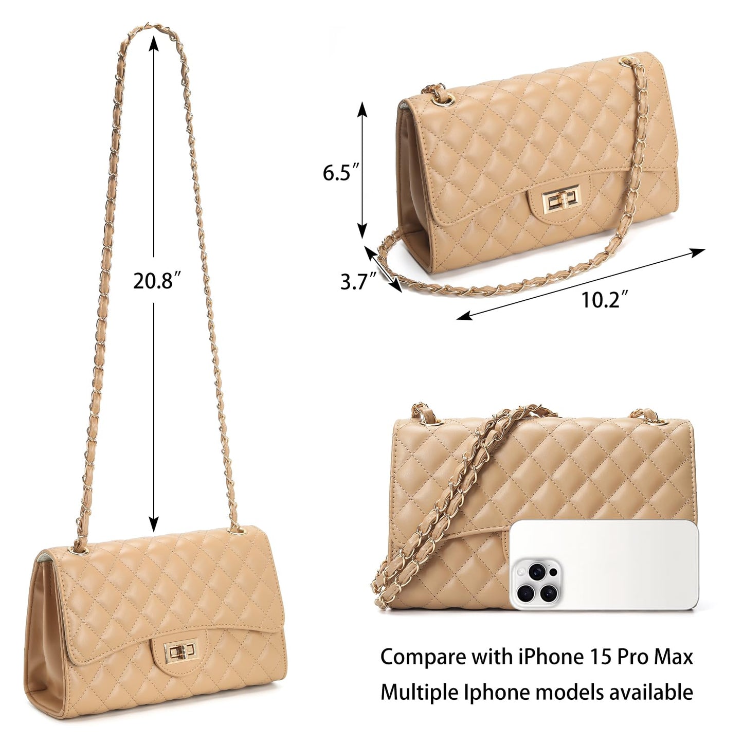 Quilted Leather Crossbody Bags for Women Trendy Ladies Shoulder Purse Satchel HandBag with Chain Strap