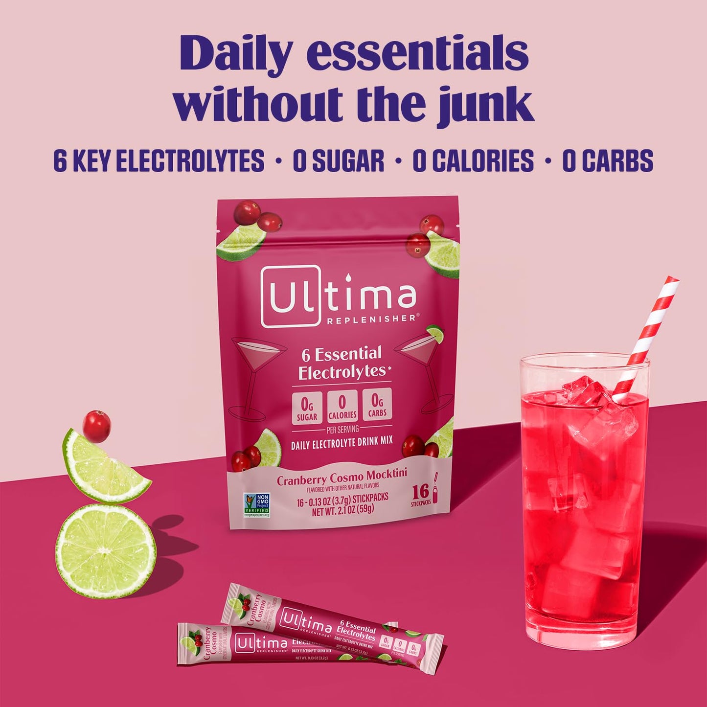 Ultima Replenisher Electrolyte Hydration Powder, Grape, 20 Count Stickpacks Pouch - Sugar Free, 0 Calories, 0 Carbs - Gluten-Free, Keto, Non-GMO with Magnesium, Potassium