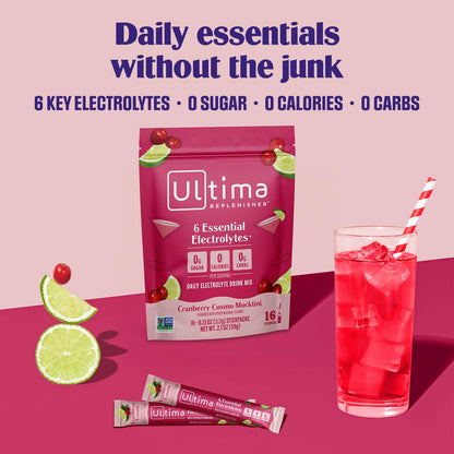 Ultima Replenisher Electrolyte Hydration Powder, Grape, 20 Count Stickpacks Pouch - Sugar Free, 0 Calories, 0 Carbs - Gluten-Free, Keto, Non-GMO with Magnesium, Potassium