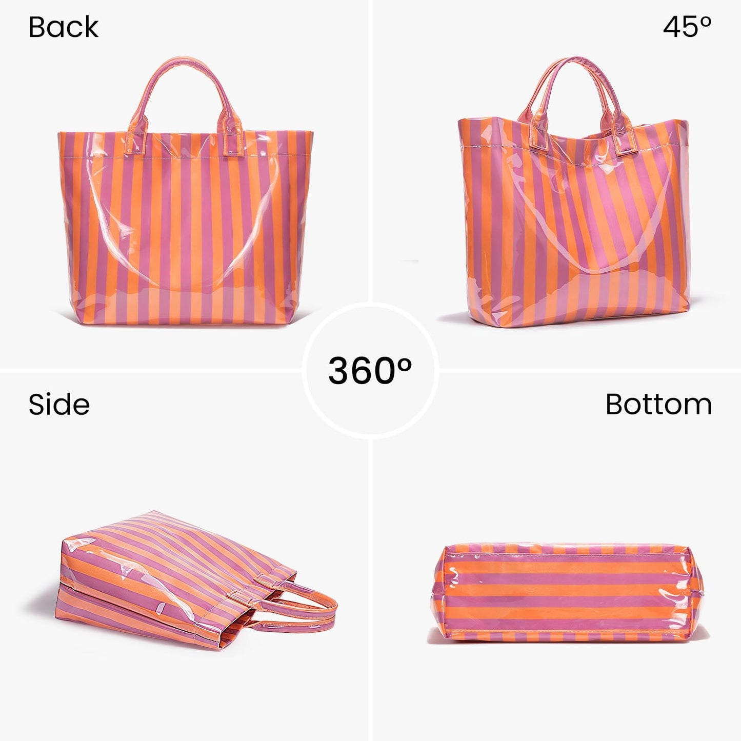 Striped PVC Tote Bag Large Glossy