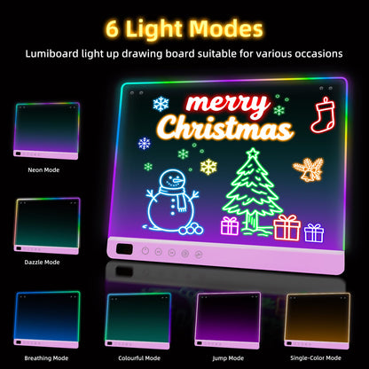 Led Drawing Board with 13 Light Effects, 16" Rechargeable Glow Doodle LED Note Board with Colors, Neon Light Up Drawing Tablet Gifts for Kids for Easter Birthday Christmas Gift Ideas
