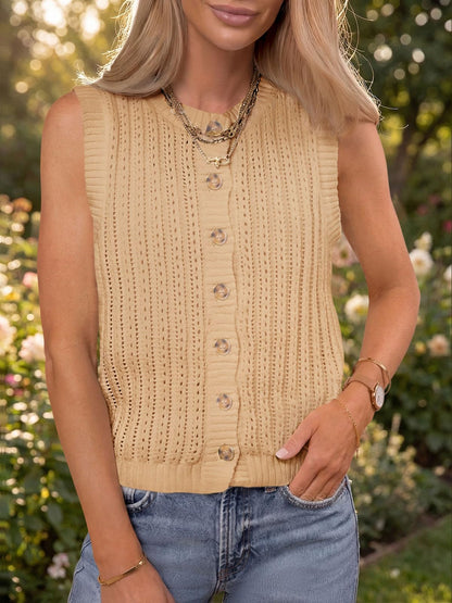 Saodimallsu Womens Sleeveless Sweater Vest Button Down Crochet Cardigan | Sweater Vest,Crochet,Summer Knit Tank Top,Sleeveless,Trendy Going Out Tops