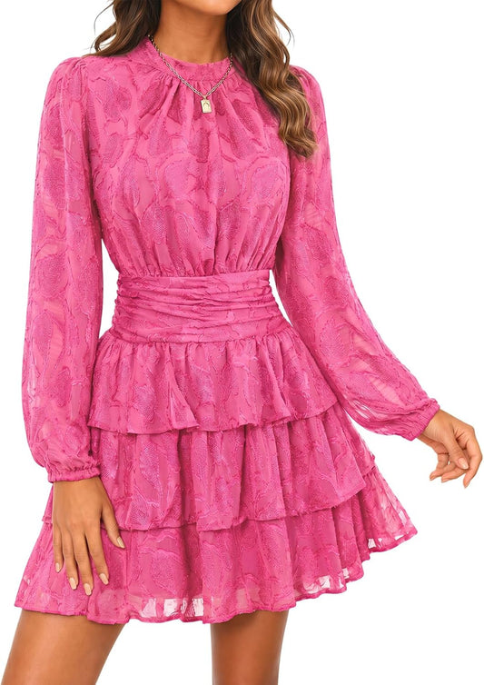 Wenrine Womens Long Sleeve Lace Mini Dress