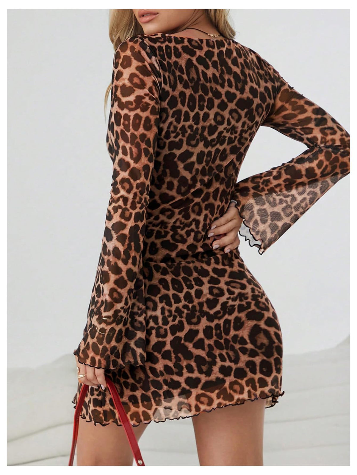 Milumia Women's Leopard Mini Dress Y2k Bell Long Sleeve Going Out Dresses