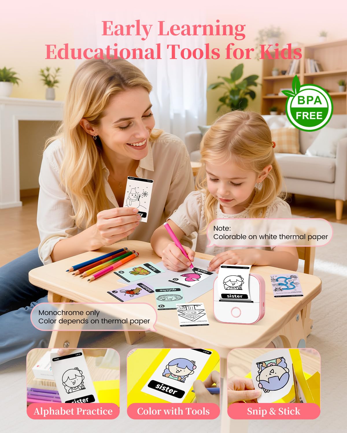 Memoking Mini Printer - Sticker Printer T02 Inkless Sticker Maker Machine