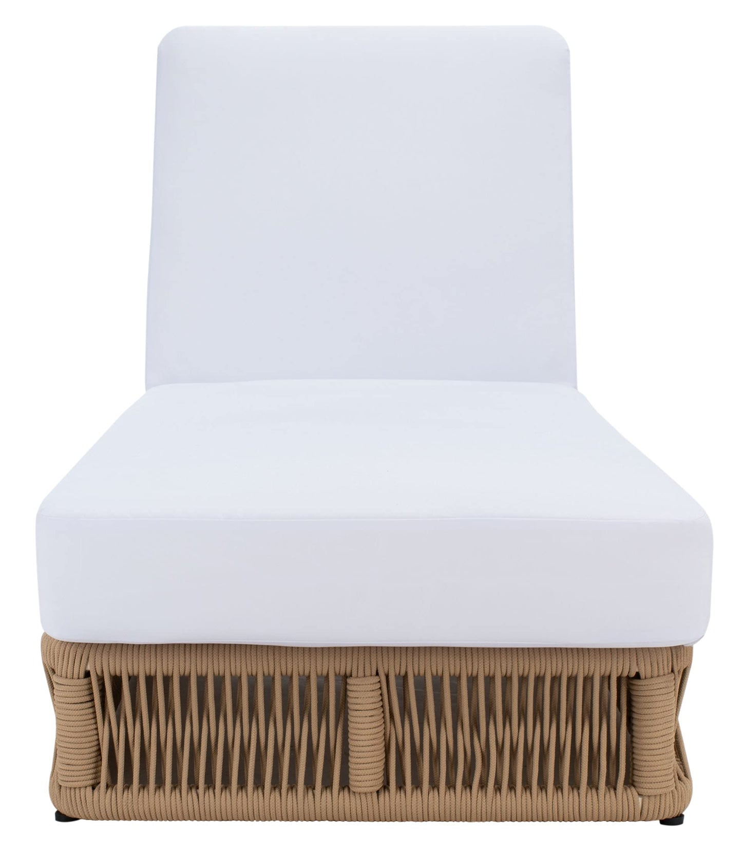 SAFAVIEH Outdoor - Gillian Chaise Lounge Chair - Tan & White - Steel and Woven Rope - Adjustable 5-Position Backrest - Ideal for Patio, Deck, Poolside, Backyard (PAT7527A)