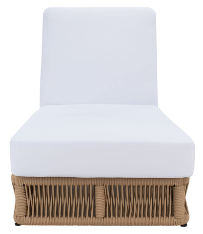 SAFAVIEH Outdoor - Gillian Chaise Lounge Chair - Tan & White - Steel and Woven Rope - Adjustable 5-Position Backrest - Ideal for Patio, Deck, Poolside, Backyard (PAT7527A)