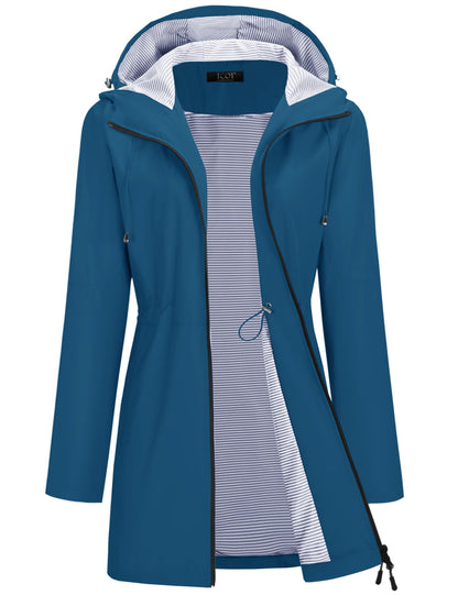 TCOT Rain Jacket Women Lined Raincoats Waterproof Hooded Long Trench Coat