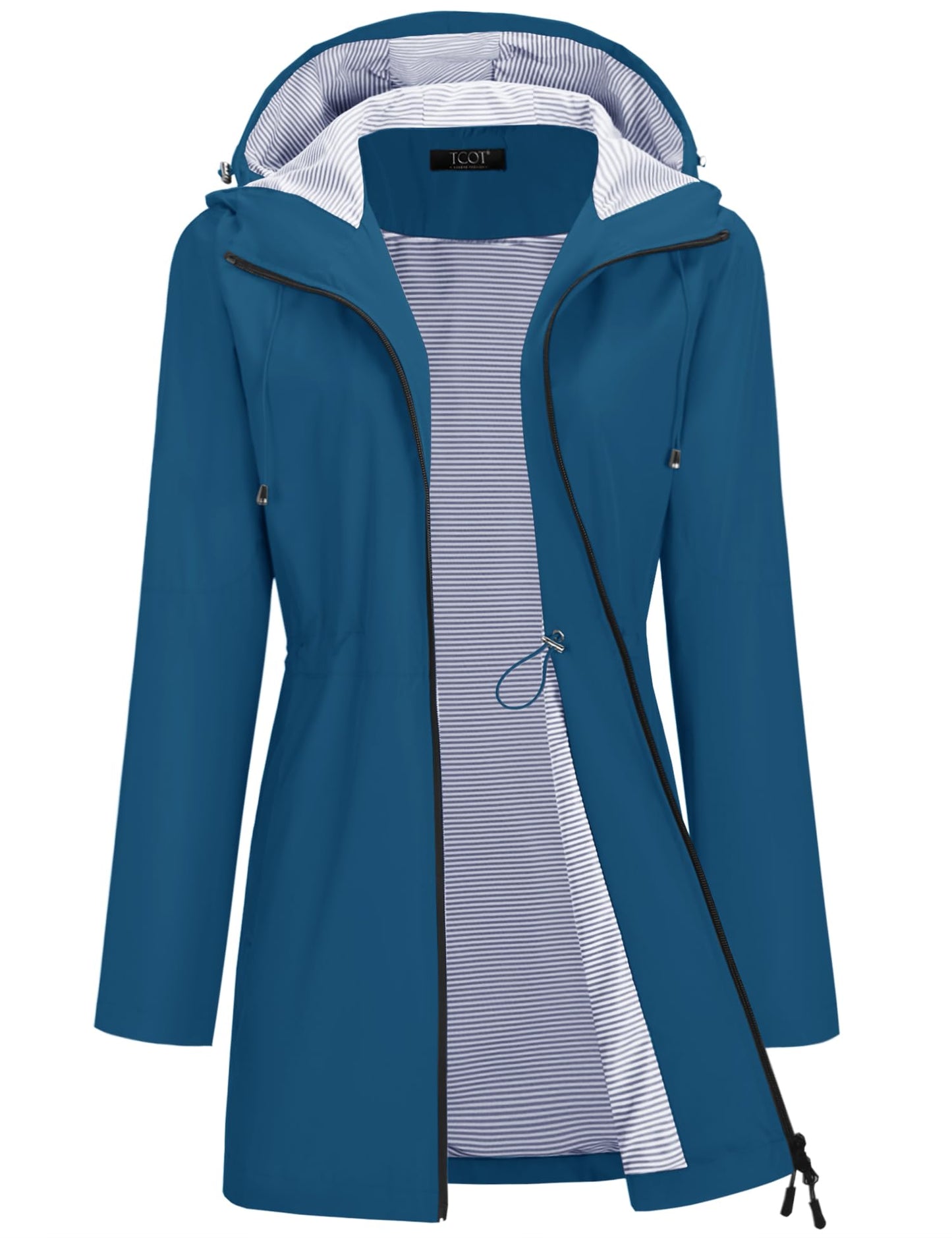 TCOT Rain Jacket Women Lined Raincoats Waterproof Hooded Long Trench Coat
