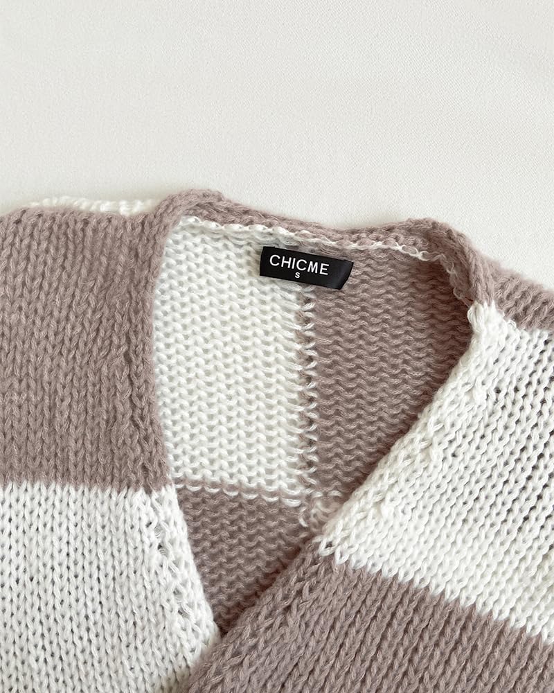 CHICME Open Front Oversized Long Knit Cardigan Sweater with Pockets